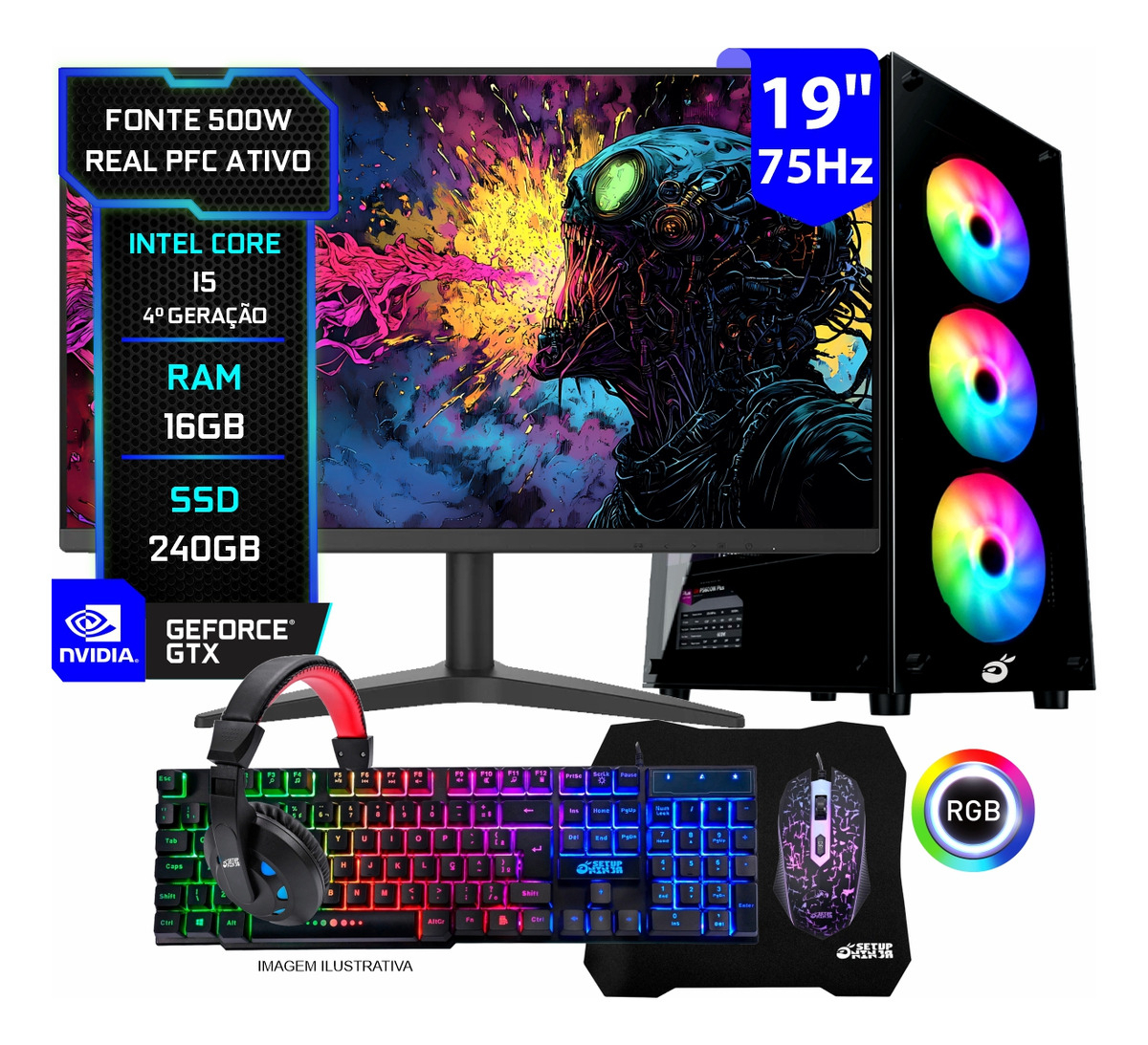 Cupom 20% OFF – PC Gamer Completo Ninja Titan I Intel Core i5, 16GB RAM, SSD 240GB, GPU 2GB e Monitor 19"