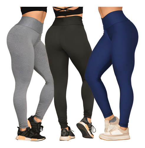 Kit com 3 Calças Legging Suplex Cós Alto – Grossas e Não Transparente