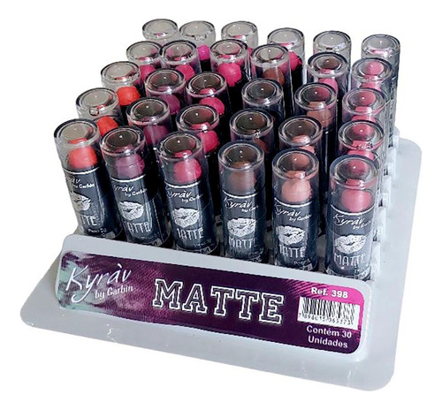 Box com 30 Batons Bastão Matte Kyrav Ref. 398 – Cores Vibrantes