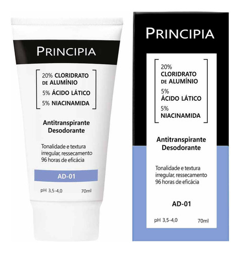 Antitranspirante Desodorante Principia AD-01 – 5% Niacinamida, Ácido Lático, Sem Perfume, 50ml