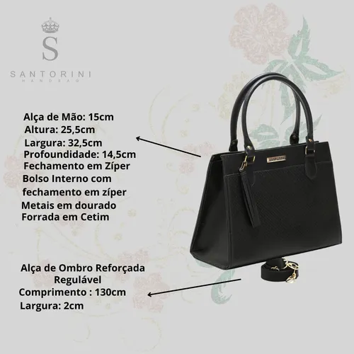 Bolsa Feminina Grande Tote Santorini – Couro Sintético, Alça Tiracolo e Ombro, Modelo Tricê com Forro Interno e Zíper - vista adicional