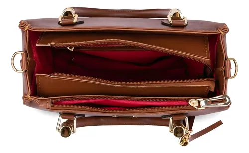 Bolsa Feminina Tote Duart’s Lorena Caramelo – Couro Sintético, Alça Transversal e Tiracolo, Design Compacto com 3 Bolsos Internos - vista adicional