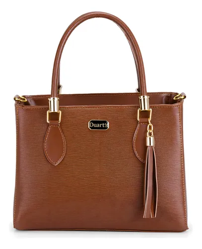 Bolsa Feminina Tote Duart’s Lorena Caramelo – Couro Sintético, Alça Transversal e Tiracolo, Design Compacto com 3 Bolsos Internos - vista adicional