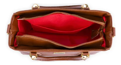 Bolsa Feminina Tote Duart’s Lorena Caramelo – Couro Sintético, Alça Transversal e Tiracolo, Design Compacto com 3 Bolsos Internos - vista adicional