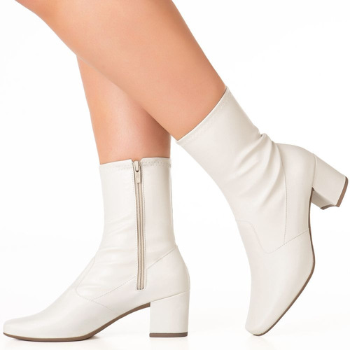 Bota Feminina Gigil Bico Quadrado Stretch – Cano Médio, Salto Grosso, Napa Soft