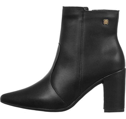 Bota Bico Fino Coturno Feminina Luranto Cor Preta – Salto Baixo com Detalhes Metálicos