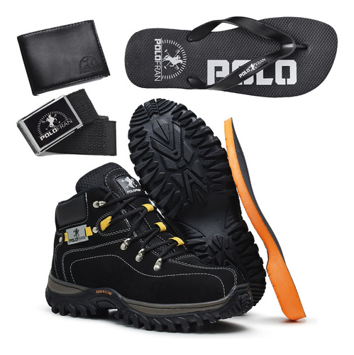 Kit Bota Masculina Adventure CAT JOHNCAT 2113 com Chinelo, Carteira e Cinto – Cano Médio, Sola Antiderrapante, Outono/Inverno