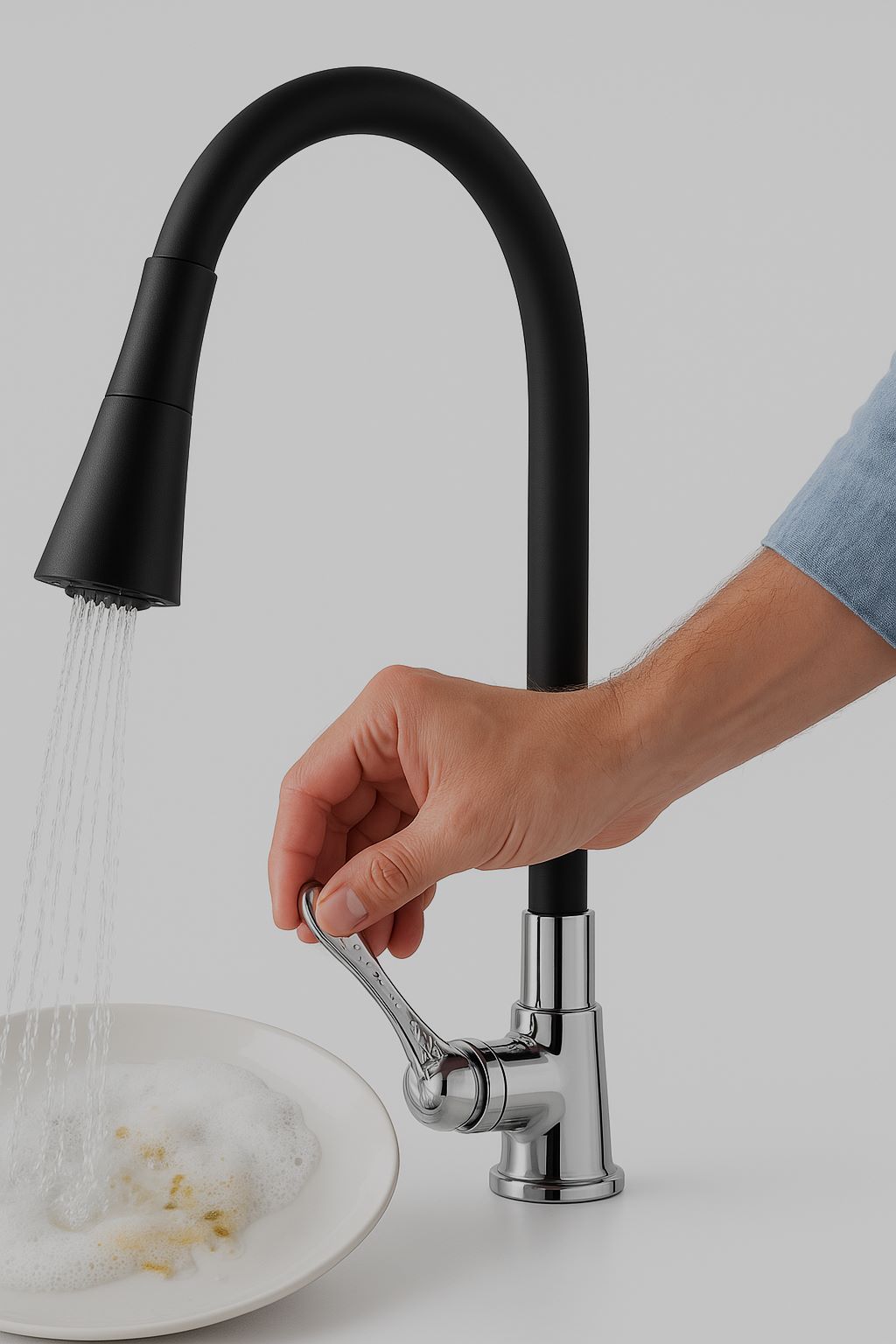 Torneira Gourmet Flexível de Parede Preta 2 Jatos – Luxo Fosco, Bico Giratório, 35cm