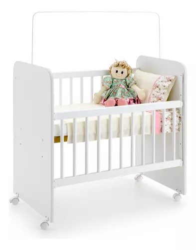 Mini Berço Bed Side Doce Encanto Branco com Colchão e Grade Móvel – Compacto e Funcional