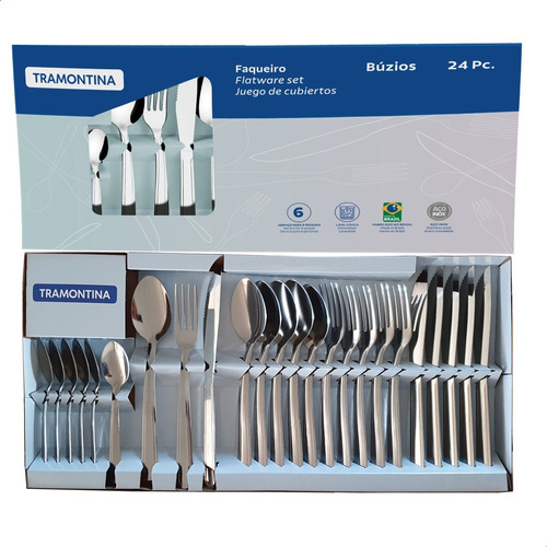 Faqueiro Tramontina Búzios 24 Peças Aço Inox – Alta Resistência, Certificado NSF e Design Elegante