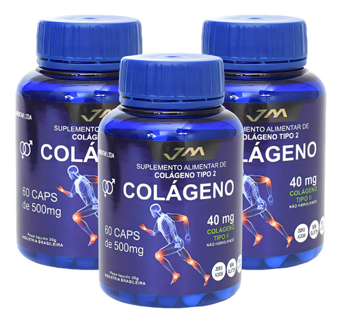 Suplemento Colágeno Tipo 2 40mg – Kit com 3 Potes de 60 Cápsulas