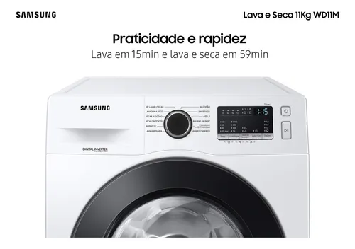 Lava e seca Samsung 11kg com secagem de 7kg, motor Digital Inverter e Air Wash - vista adicional