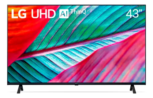 Smart TV LG 43” 4K com HDR10, Wi-Fi, Bluetooth, ThinQ AI, 3 HDMI, 2 USB e webOS 23. Qualidade de imagem e som com inteligência artificial.