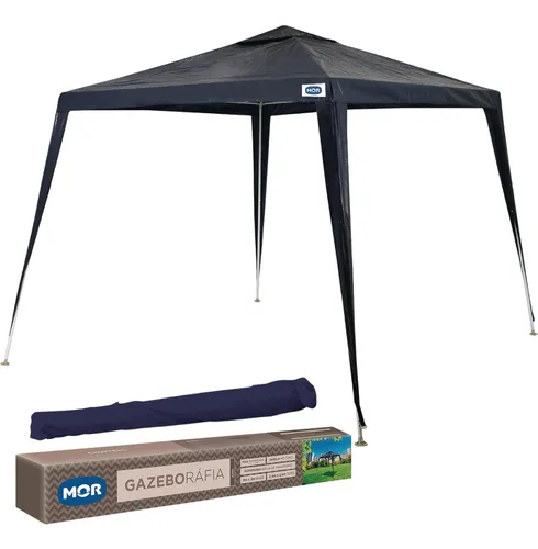 Tenda Gazebo Mor 3x3m Ráfia Azul com Proteção UV FPS 60 Estrutura em Aço