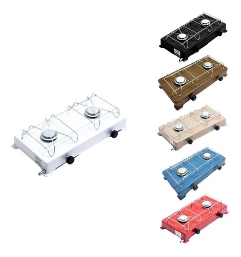 Fogão portátil Jolly Camper 2 bocas a gás GLP, baixa pressão, chama ajustável, ideal para camping e uso externo