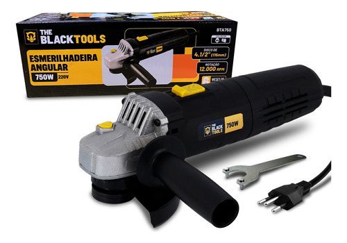 Esmerilhadeira Angular 750W The Black Tools 220V com 12.000 RPM, Disco 4.1/2" e Punho Auxiliar – BTA750