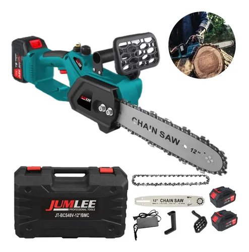 Motosserra Elétrica Jumlee 1200W 48V 12" Bateria Recarregável – 2 Baterias, Maleta, Corrente