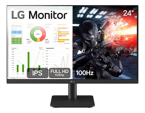 Monitor LG 24MS500-B 24" IPS Full HD com 100Hz, 5ms e recursos gamers como FreeSync, Dynamic Action Sync e Black Stabilizer.