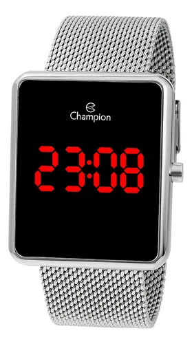 Relógio Champion CH40080 Digital Prata – Fundo Preto, Aço Inoxidável