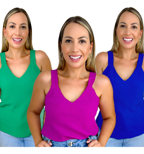 Kit 3 Blusas Regata Feminina Alça Larga Duna - Versatilidade e Conforto