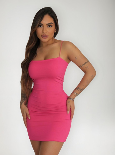 Vestido Tubinho com Alça Fina em Suplex Premium Duplo Pink – Tecido Grosso e Caimento Perfeito