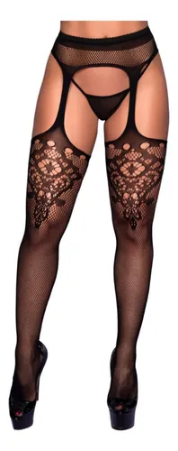 Cinta Liga Meia-Calça Arrastão com Renda Yaffa – Elegância e Conforto