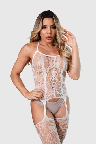 Macacão Arrastão Feminino Luxo – Cinta Liga e Meia