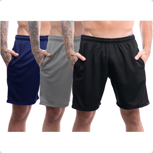 Kit com 3 Shorts Masculinos Academia Dry Fit com Bolsos – Leveza e Conforto