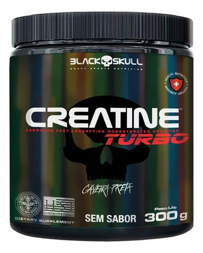 Suplemento Creatine Turbo Black Skull 300g – Creatina + Maltodextrina Sem Sabor