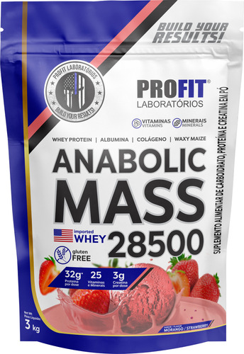 Hipercalórico Anabolic Mass 28500 3kg - Profit Labs | Morango e Outros Sabores