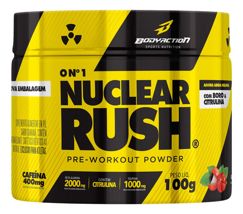 Nuclear Rush 2000mg Beta-Alanina BodyAction – Suplemento Pré-Treino, 3 Sabores