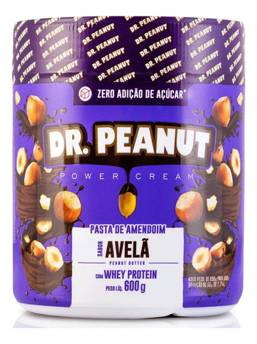 Pasta de Amendoim Dr. Peanut Power Cream Avelã 600g com Whey Protein