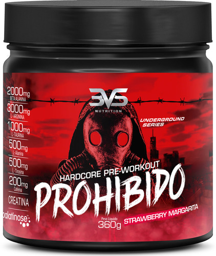 Pré-Treino Prohibido 3VS Nutrition – Suplemento em Pó com Arginina, Creatina e Palatinose