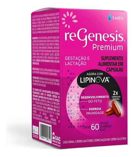 Suplemento Regenesis Premium Lipinova Exeltis – 60 Cápsulas Sem Sabor